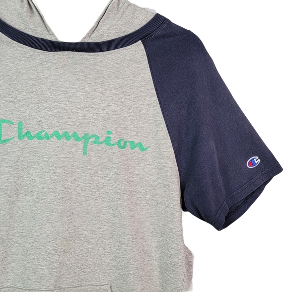 Champion Vintage Y2k Short Sleeve Hooded Shirt 100% Cotton Men's M - Picture 6 of 16